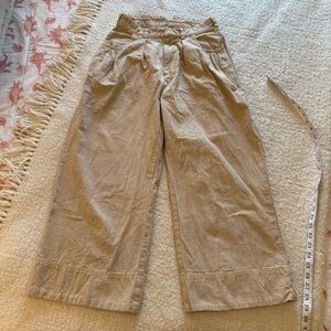 Free People Tan Linen Cropped Wide Leg Pants 0